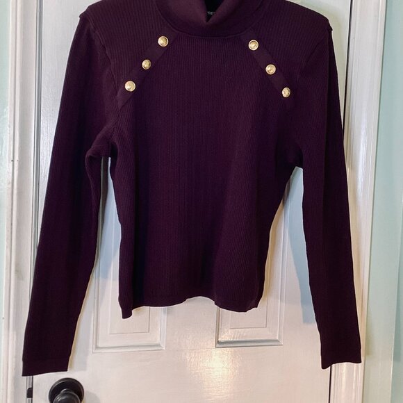 Express Ribbed Novelty Button Turtleneck Sweater PLUM Size XL Quiet Luxury - Picture 4 of 5
